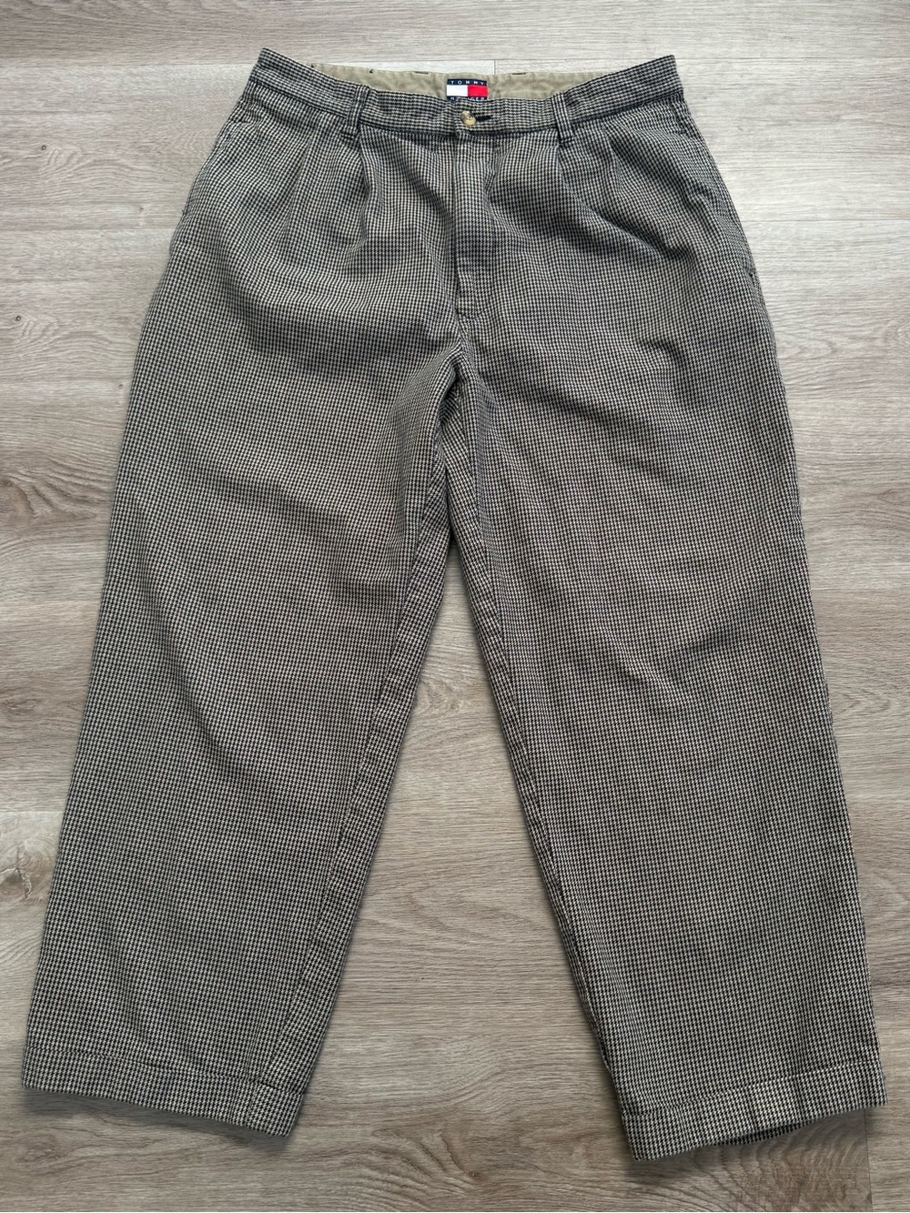 Vintage 90s Tommy Hilfiger High Waist Pleated Houndstooth Pants ACTUAL Sz 32x27